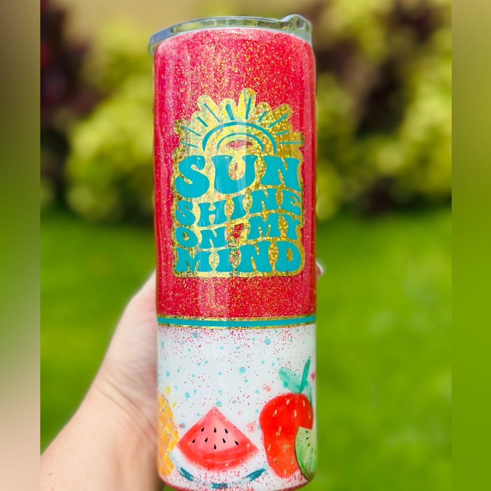 20oz handled custom glitter tumbler